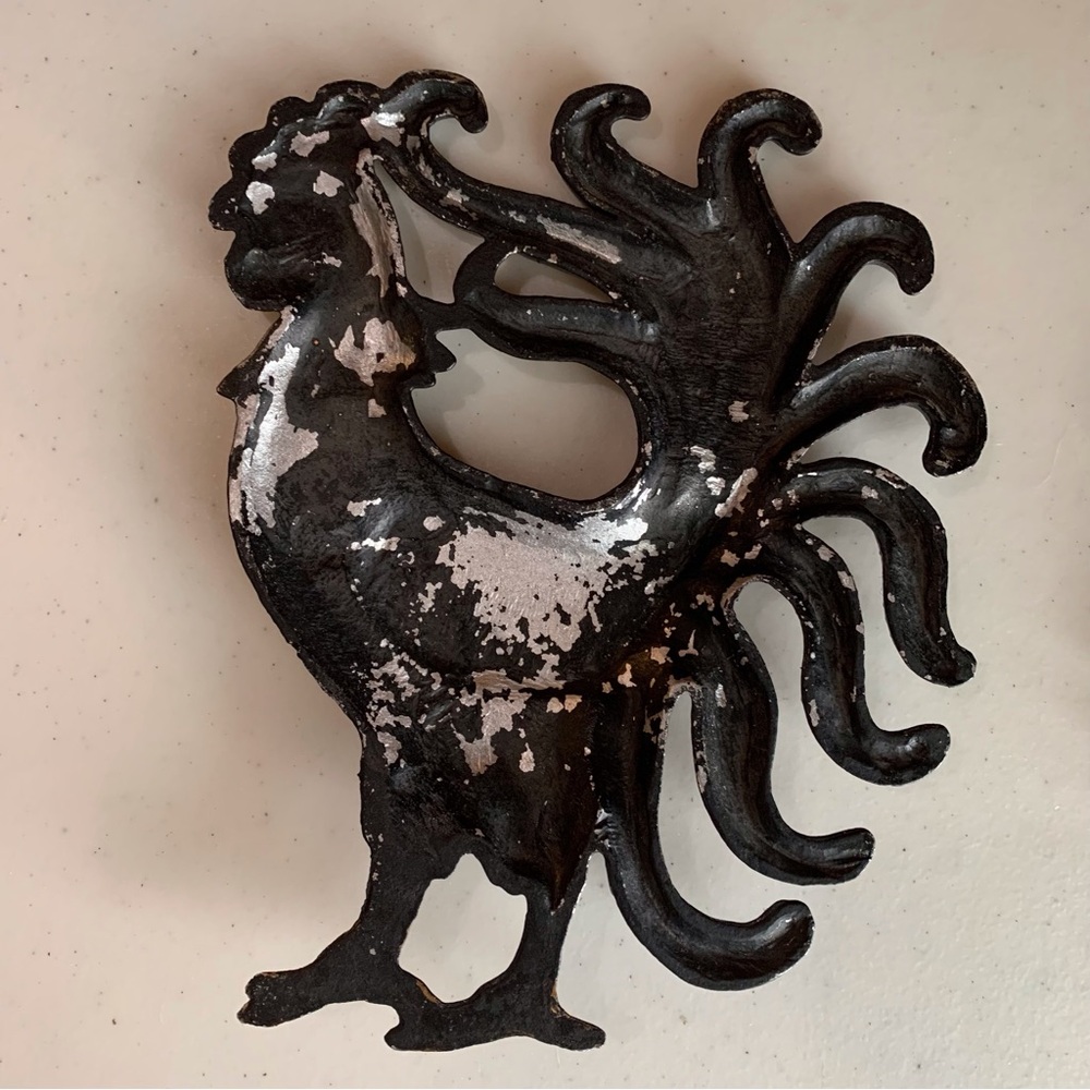 Vintage Cast Iron Black Rooster Wall Decor Set - Picture 6 of 6